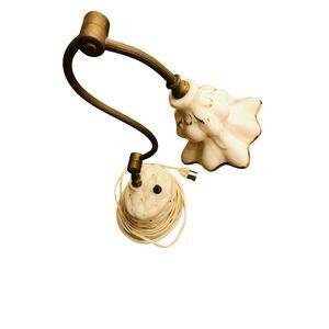 Vintage Porcelain Boudoir Vanity Lamp w/ Milk Glass Ruffled Shade c. 1940s–1950s